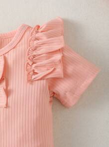 Conjunto de body de manga corta acanalado para bebé niña y shorts de flores - Rosa - Ver 4