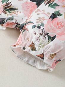 Conjunto de body de manga corta acanalado para bebé niña y shorts de flores - Rosa - Ver 8