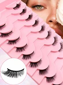 Confezione Da 10 Paia Di Ciglia Finte Ad Angolo Naturale Lunghe Alla Radice E Cortissime Alle Punte Per Un Look Naturale, Lavabili E Riutilizzabili. ciglia finte, ciglia finta