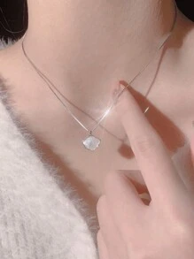 1pc Women's Necklace With Shell Pattern, Unique & Stylish Design, Shell Clavicle Chain, Birthday Gift For Best Friends/Sisters - Silver - View 5