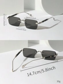 1pc Men's Rimless Travel Sunglasses With Heart Patterned Metal Leg, Luxury Driving Eyewear With Accessories For Fashionable Look (Comes With Glasses Box And Glasses Chain) Elegant Sunglasses Sun Glasses Beach Accessories Sun Glasses Sunglasses Shades For Summer Beach Vacation,Outdoor,Travel - 銀框灰色鏡片 - 查看 5