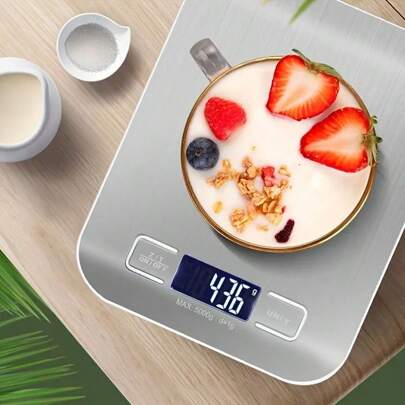 1pc Stainless Steel Digital Kitchen Scale With Accurate Lcd Display, Portable Scale For Measuring Meat, Baking, Coffee By Gram/Oz/Lb, Max Capacity 11lbs/5kg (Battery Not Included)