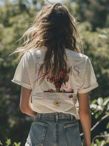 [NEW] Y2K T-Shirt "PRIMAVERA COLECCIÓN" PEONIAS TEE, Regualr Tee, Aesthetc Shirt. - Blanco - Ver 3