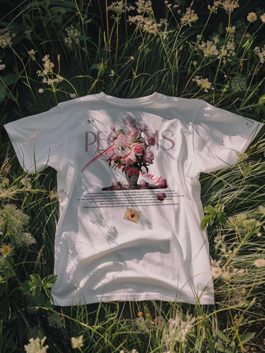 [NEW] Y2K T-Shirt "PRIMAVERA COLECCIÓN" PEONIAS TEE, Regualr Tee, Aesthetc Shirt. - Blanco - Ver 1