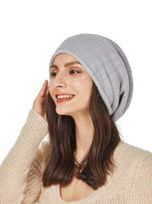 1 件装针织羊毛无檐小便帽女士秋冬保暖柔软卷边仿羊绒宽松无檐小便帽女式 SKullies 帽子休闲 - 黑色 - 查看 9