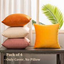 4pcs Velvet Pillow Covers, Solid Color Pillow Case Set Without Pillow Insert - Multicolor - View 7