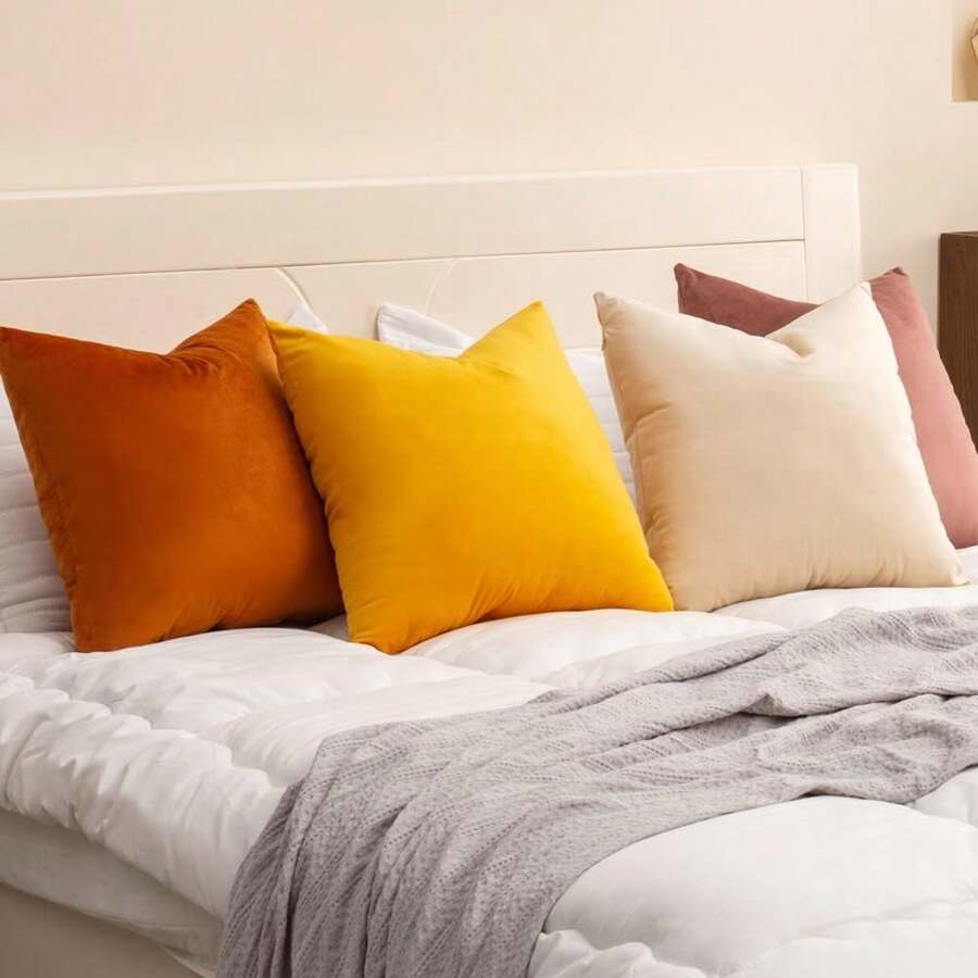 4pcs Velvet Pillow Covers, Solid Color Pillow Case Set Without Pillow Insert