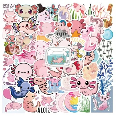 50 PIEZAS Pegatinas lindas de Axolotl, pegatinas de decoración de graffiti de dibujos animados para portátil, botella de agua, equipaje, casco, monopatín, papelería, motocicleta, suministros de scrapbooking, pegatinas divertidas, pegatinas para portátil, pegatinas para Kindle, pegatinas para teléfono