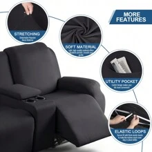 Solid Reclining Loveseat With Middle Console Couch Cover, 4 Piece Polyester Fabric Stretch Reclining Sofa Covers Chair Seat Covers For  Pets, Kids - màu đen - Xem 3
