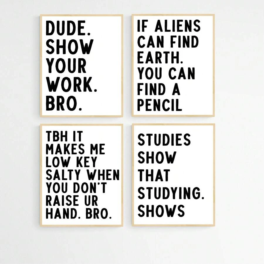 4pcs Math Classroom Decor Bundle Poster, Funny Math Poster Set, Algebra, Geometry, Math Teacher Gift, Classroom Door Sign, Funny Middle School Wall Art, English Class Poster, Male Teacher Desk Decor,Frameless - Apricot - View 1