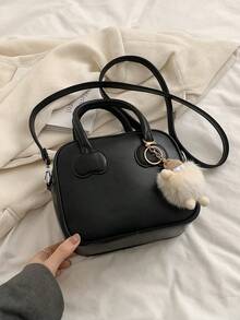 1件高級時尚多用途女士手提包,附掛飾,使用耐用、防污、防水pu材料製成,尺寸為8.3 * 7.1 * 3.5英寸,足夠大,可放置手機、錢包、充電器等必備物品,適用於旅行和派對 - 黑色 - 查看 12