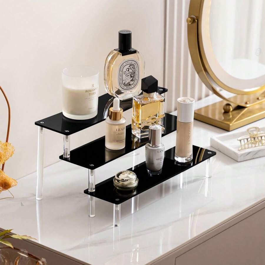 Black Perfume Shelf Display Stand, 3 Tier Acrylic Display Stand, Perfume Rack, Perfumes Figurines Display Stand And Perfume Organizer - Black - View 1