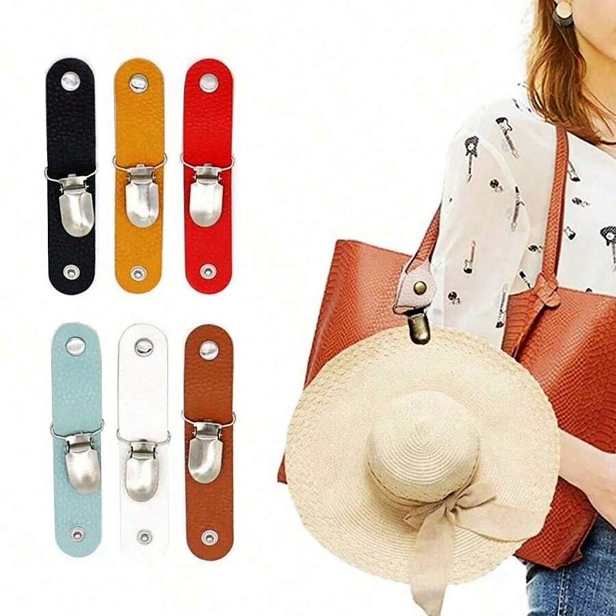 1入組皮革帽子夾，戶外旅行必備的沙灘毛巾夾，適用於夏季的遮陽帽固定，多功能背包/行李箱/手提包帶夾營地工具 - 彩色 - 查看 1