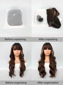 万圣节服装假发合成耐热假发多色棕色 26 英寸长水波纹卷发全机器制造日常使用高品质女士角色扮演自然外观优质合成柔软假发 - 彩色 - 查看 7