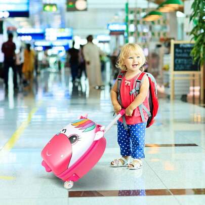Children's Suitcase With Backpack, Kids Trolley, Children's Luggage With Wheels, Travel Suitcase With Telescopic Handle, Hard-Shell Suitcase For Children, Children's Trolley Color Choice (16", Pink Pony)