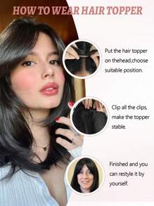 Hair Topper 12 Inch Hair Toppers For Women With Thinning Hair 6.5"X6.5" Large Base Synthetic Hair Topper With Bangs Fiber Wiglets Ladies - Black Brown - View 9