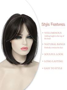 Hair Topper 12 Inch Hair Toppers For Women With Thinning Hair 6.5"X6.5" Large Base Synthetic Hair Topper With Bangs Fiber Wiglets Ladies - Black Brown - View 4