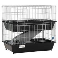 PawHut 2-Tier Mouse Cage, Ferret Cage W/ Dish And Bottle, Ramp, 2 Doors