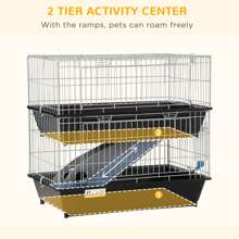PawHut 2-Tier Mouse Cage, Ferret Cage W/ Dish And Bottle, Ramp, 2 Doors