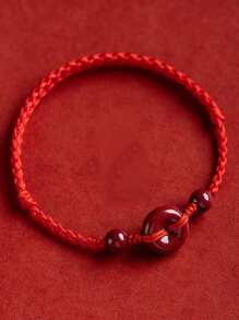 1pc Handmade Lucky Buckle Red Rope Braided Bracelet, Protection Friendship Bracelet For Women Men Birthday Holiday Gift