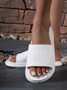 Women's Eva Material White Stripe Flat Highly Attractive Bathroom Anti-Skid And Odor-Proof Light Home Slippers