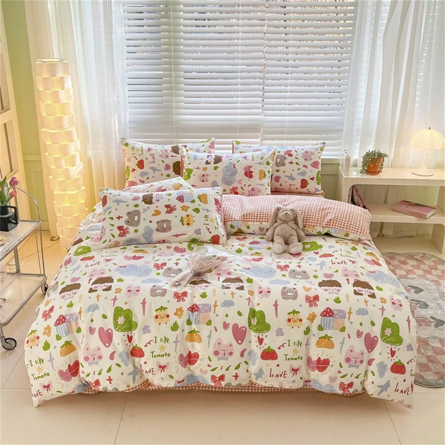 1入組花卉印花單人被套,柔軟舒適,機洗不褪色 - 番茄塗鴉 - 查看 1