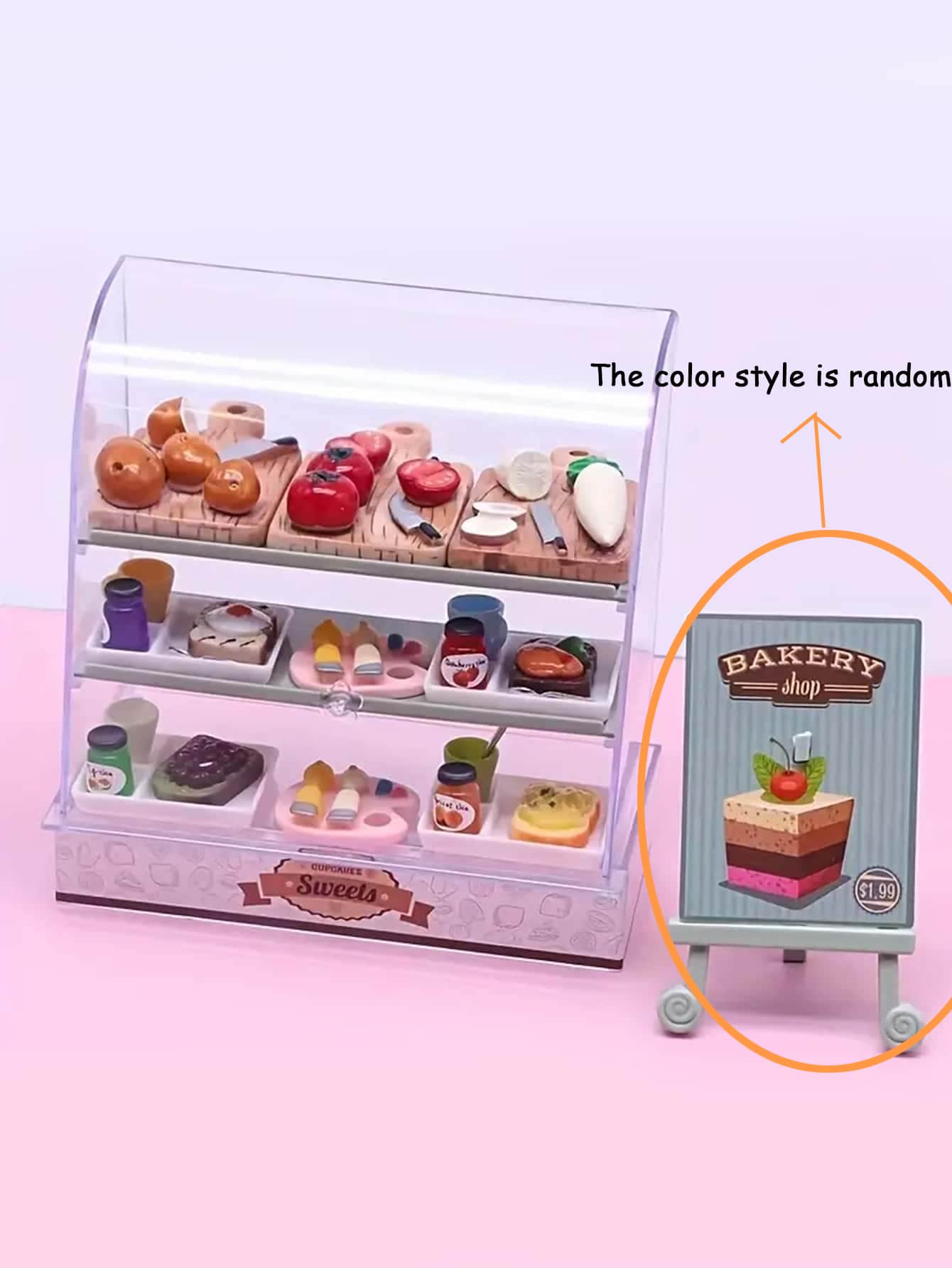 [隨機顏色]1個迷你蛋糕橱櫃,用於娃娃屋食物遊戲模型和甜蜜房場景裝飾,小型玩具展示櫃 - 白色 - 查看 1