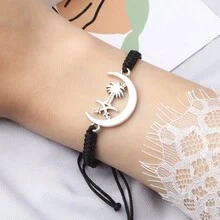 1pc  Metal Pendant Braided Bracelet Couple Handmade Lucky String Adjustable Bangles Jewelry Woomen Red Gift New - Multicolor - View 2