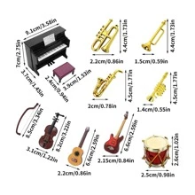 10pcs/Set Dollhouse Miniature Music Instruments Set, Including Violin, Guitar, Piano, Miniature Ornament Furniture For Music Room - Black - View 2