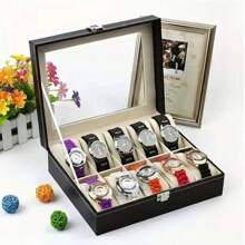 Hộp đồng hồ bằng da PU màu đen 2/6/12 Slot, Hộp đóng gói khóa hiển thị đa chức năng, Hộp đồng hồ nam và nữ, Hộp trang sức, Sự lựa chọn lý tưởng để tặng quà - 1 hộp đựng màu đen - Xem 18