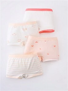 4 件套 女童可爱花卉印花平角内裤 儿童内裤短裤 多种款式