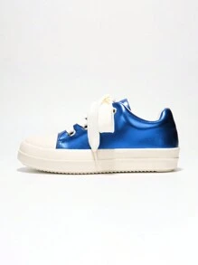 Women's Low-Top Thick Lace-Up Round Toe Casual Athletic Sneakers - Blue - View 3