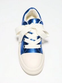 Women's Low-Top Thick Lace-Up Round Toe Casual Athletic Sneakers - Blue - View 4