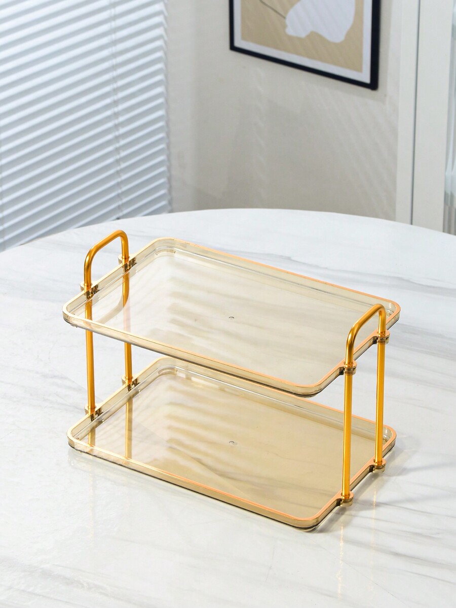 1pc Double Decker Square Tray With Handle, Modern Dual Handle Serving