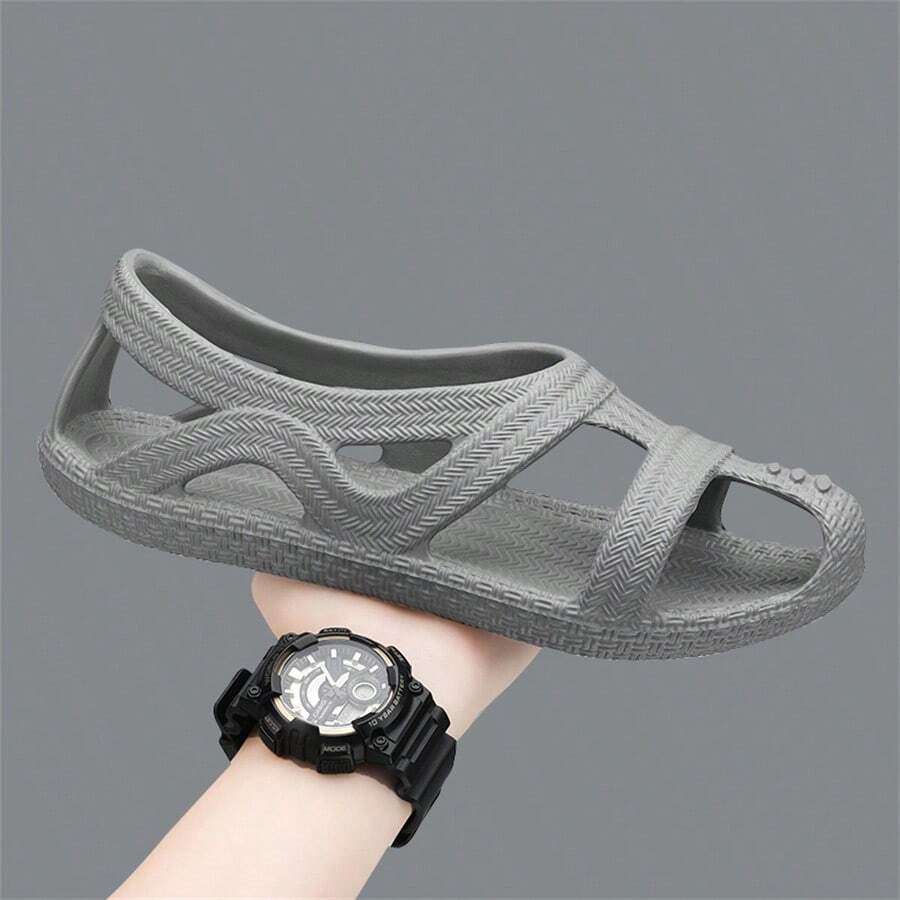 男士復古編織設計中空沙灘拖鞋,閉趾滑板手套駕駛鞋