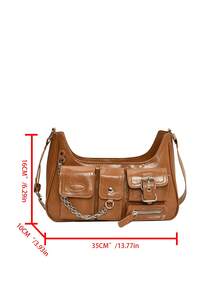 Dedoo 2023年新款女士純色肩袋,大容量多袋骯髒y2k長棍袋,嬉皮時尚肩袋,適合酷女孩的手提袋和錢包。 - 棕色 - 查看 7