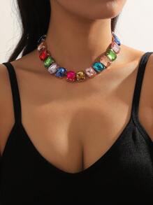 1 Peça Colar Estilo Coração com Gota de Água Multicolorida de Strass para Mulheres (Cor Aleatória), Namorados, Mãe, Dia das Mães, Presente - Multicolorido - Visão 3