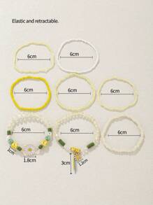 8 Piezas/set De Pulseras Con Dijes De Flores De Margarita Con Cuentas De Cristal Y Vidrio Con Tono Dorado