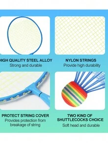 1set Small Size Badminton Racket For Boys And Girls - Outdoor Racquet Sports Toys With Shuttlecocks, Beach Lawn Yard Badminton Set Game For Adults, Backyard Outside Sport Game For Gift - Multicolor - View 3