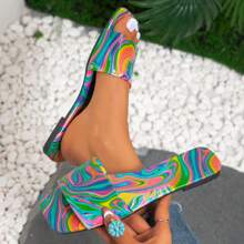 New European And American Cross-Border Fashionable Square-Toe Flat Sandals With Colorful Design For Women - Cadet Blue - View 3