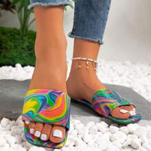 New European And American Cross-Border Fashionable Square-Toe Flat Sandals With Colorful Design For Women - Cadet Blue - View 4
