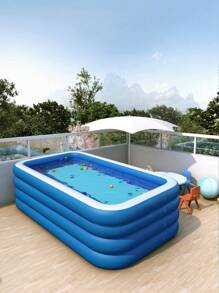 1pc Inflatable Swimming Pool, Various Sizes Available, Large Sized Family Pool, Blue & White, With Height & Thickness Increase, Foldable, For Outdoor Garden And Yard Water Play - Blue and White - View 7