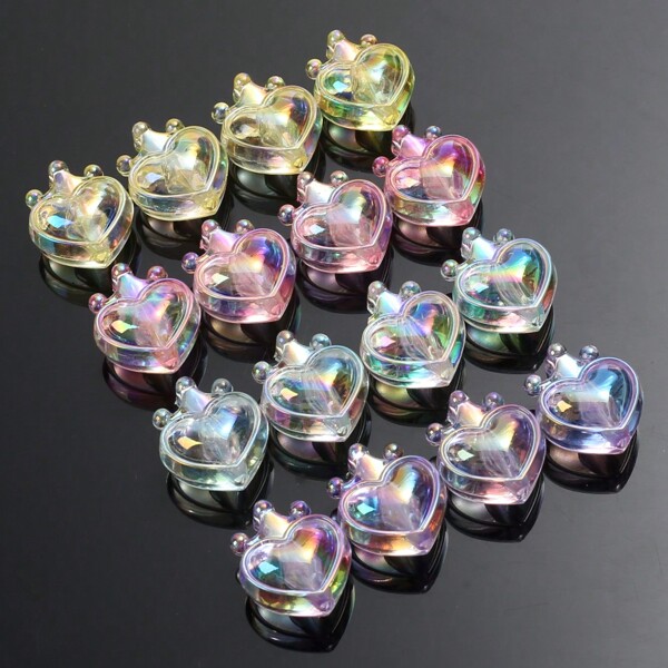 10pcs/Pack Acrylic Uv Coated Transparent Colored Crown Beads With Stringing Hole