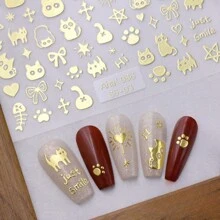 Halloween Sparkly Cartoon Cat Nail Art Stickers: Self-Adhesive, Resin Material, Perfectly Hygienic, Disposable, Ideal For Young Girls And Women's Diy Nail Art