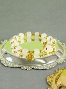 Chinese Character Detail Rabbit Charm Beaded Bracelet