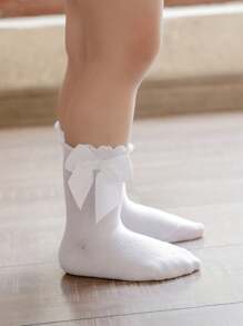 1 双女童/幼儿复古风格大蝴蝶结短袜 - 白色 - 查看 1