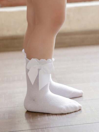1 双女童/幼儿复古风格大蝴蝶结短袜