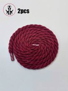 1 Pair Premium 8mm Width Handmade 3-Strand Rope Thick & Linen Shoelaces With Colorful Braided Decoration - Claret - View 1