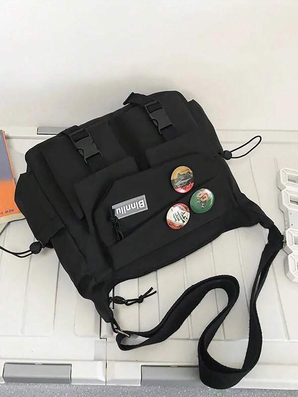 Preppy Style Nylon Crossbody Bag Large Capacity Messenger Bag For Outdoor Activities, School, Work, Travel, Daily Use Sling Shoulder Side Vacation School Summer Carry On Black Personalized Gifts Dad Husband Casual Side Bag Gifts Holiday Essentials Camping Sling Bag Back To School Shoulder Bag Pack Cross Body Bag Spring School Supplies Sling Bag For Men