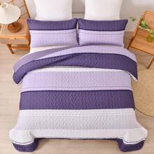 3 Pieces Dinjoy Boho Quilt Size Striped Patchwork Grey Bedspread Lightweight Boho Quilt Set Micofiber Farmhouse Quilt Set With 2 Pillowcases For All Seasons(,Purple Quilt) - Màu tím - Xem 3